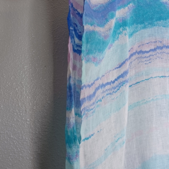 Chico's Mineral Wash Watercolor 100% Linen Kaftan Sz S/M Beachy Tunic Top - Picture 10 of 12